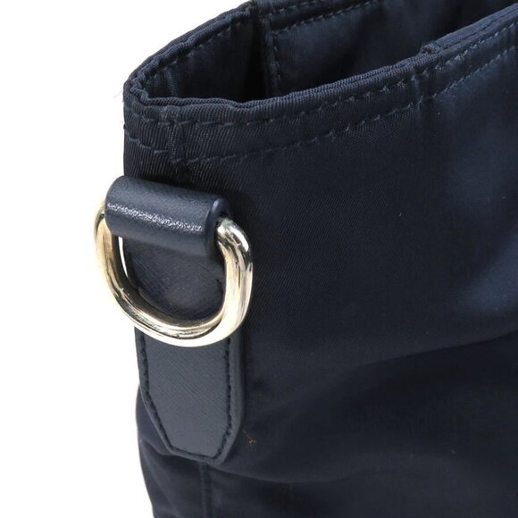 Auth PRADA Logo Handbag Shoulder Bag Navy Nylon/Leather/Silvertone - Picture 9 of 14